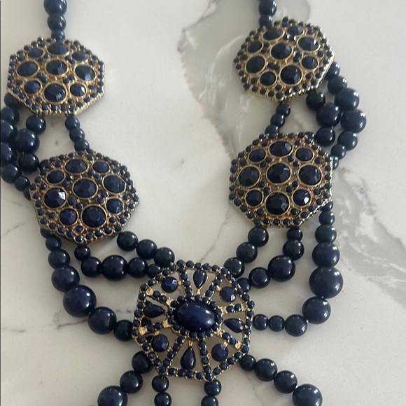 Navy and Gold Multi-Layer Necklace - Picture 3 of 3